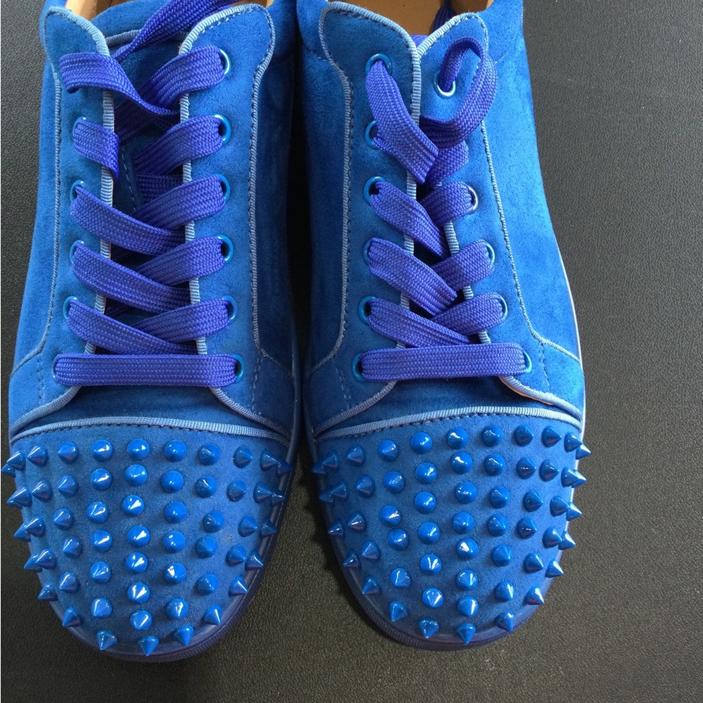 Christian Louboutin Royal Blue Suede Spike-Toe Sneakers